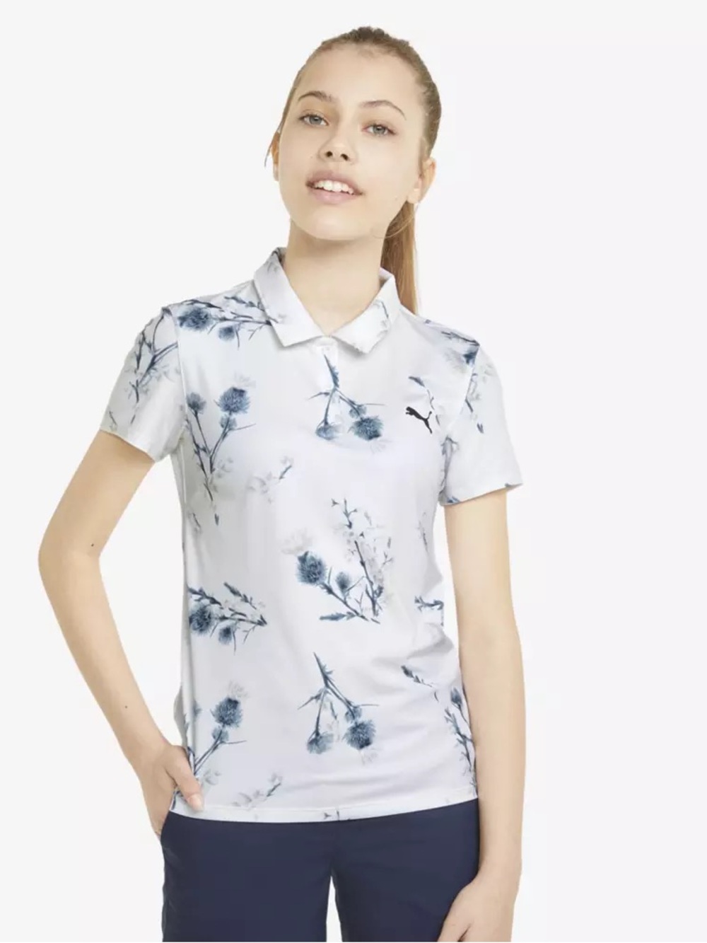 Puma blue and white floral golf polo, size XL